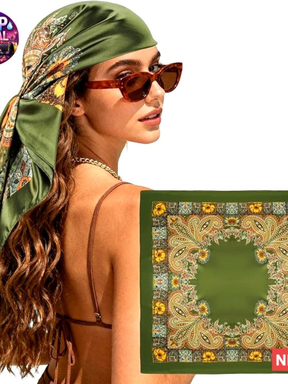 Large Square Satin Hair Scarf Bandana - 35" Silk-Like Polyester Fashion Wrap